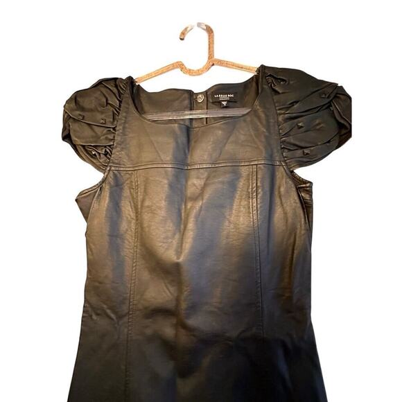La Belle Roc Faux Leather Mini Dress Sz. S Studded Puff Sleeve Y2K Whimsygoth - Picture 3 of 16